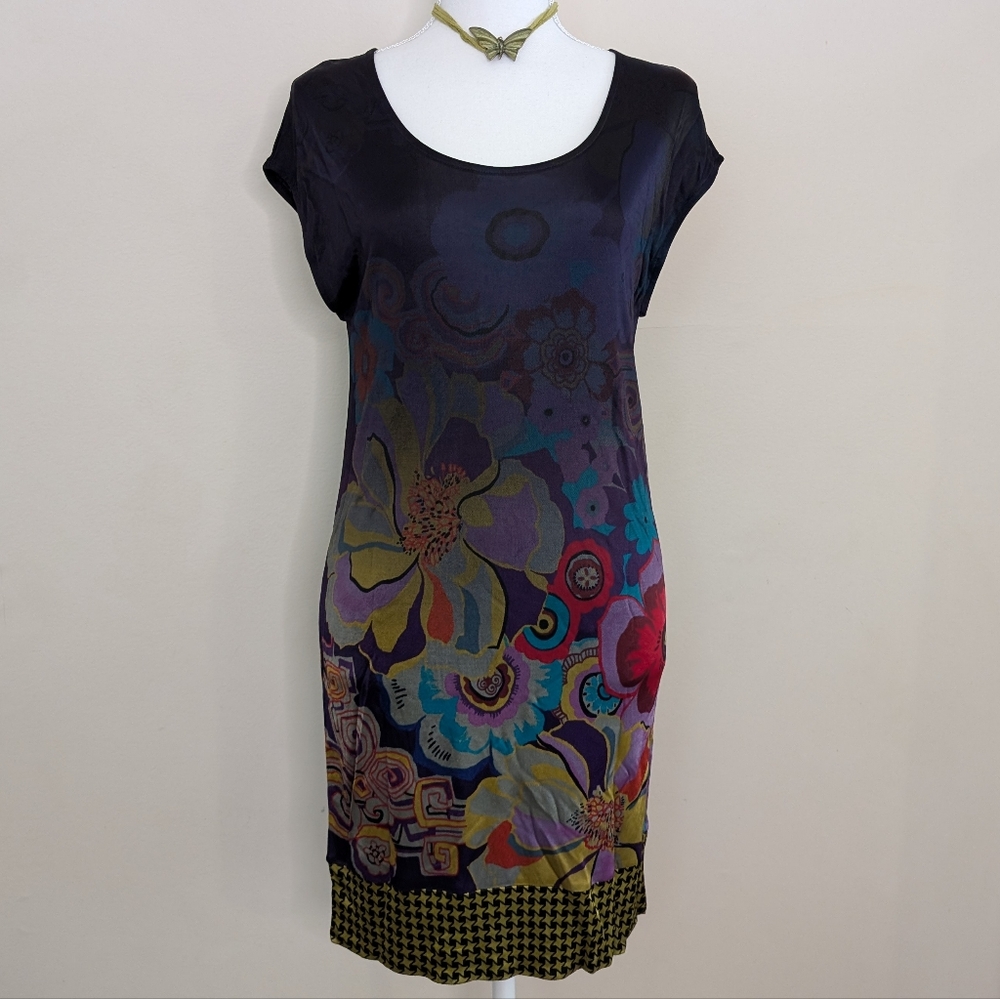 Custo Barcelona Black and Multicolor Midi Dress